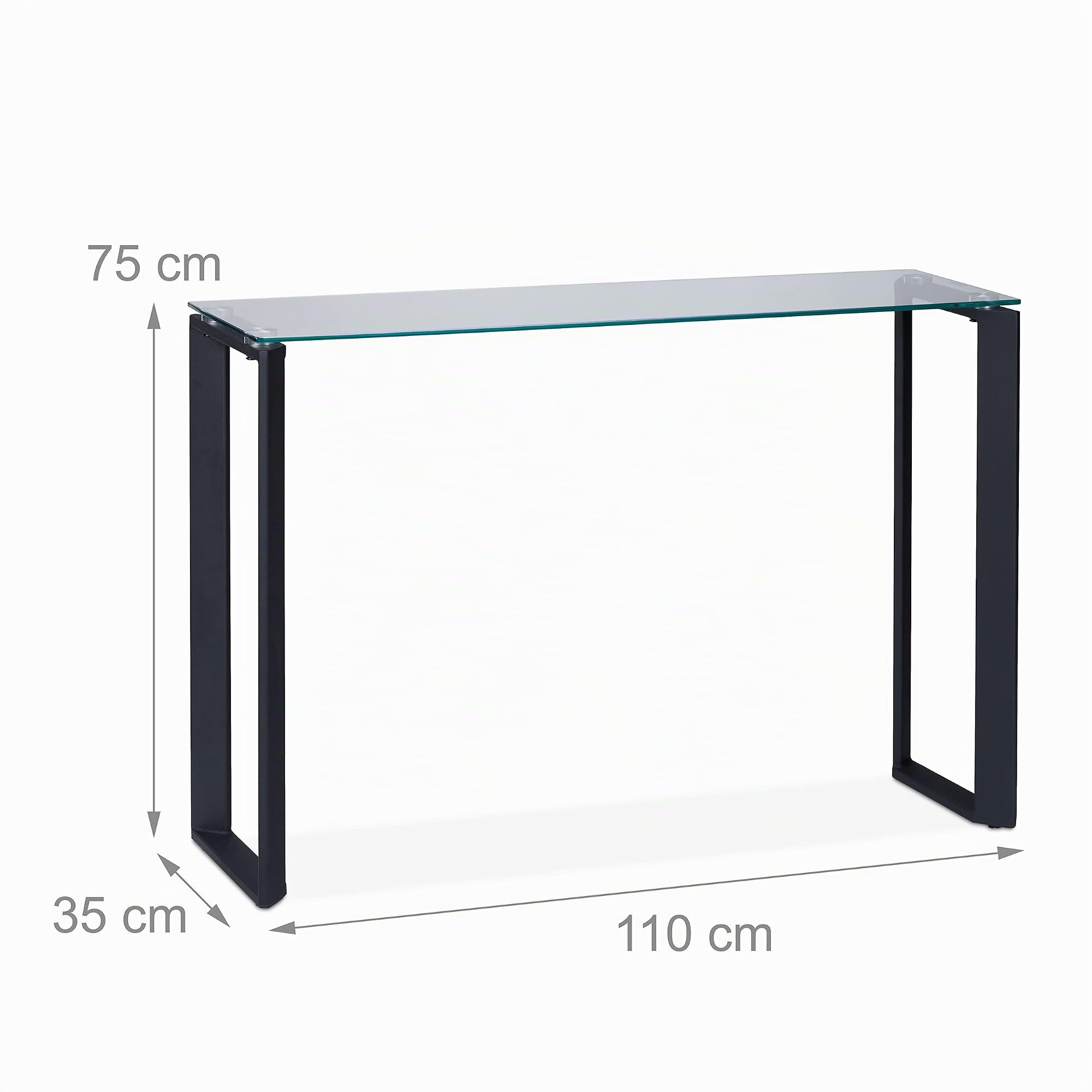 Relaxdays Consola Recibidor Cristal, Mueble de Entrada Estrecho, 75 x 110 x 35 cm, Mesa Auxiliar, Pasillo y Salón, Negro