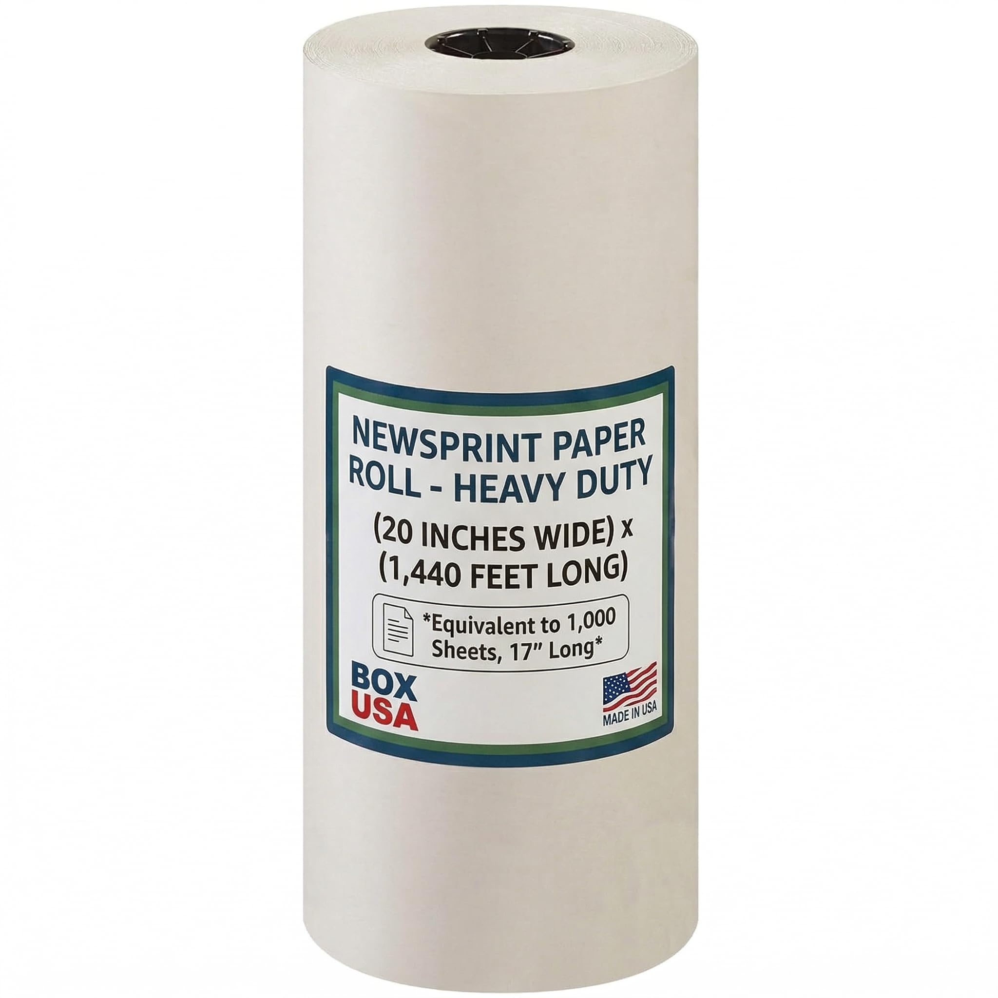 BOX USA Packing Paper Roll 20" x 1400ft (1,000 Sheets 17" equivalent) - Newsprint Paper for Shipping, Storage and Moving Supplies, White