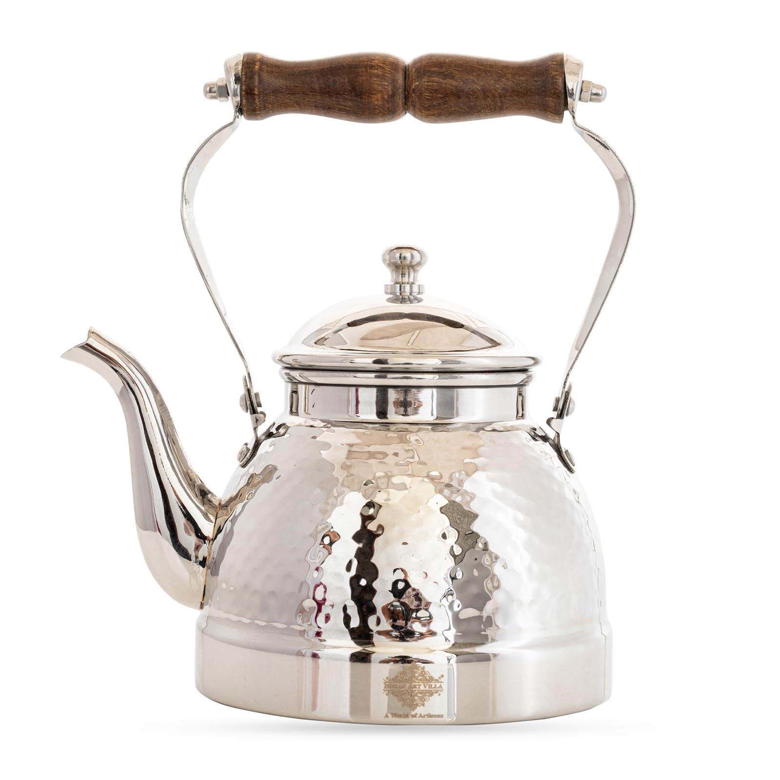 INDIAN ART VILLA Stainless Steel Hammered Tea Kettle – 1500 ML, Vintage Design Water & Tea Boiler with Wooden Handle, Elegant Kitchen & Tableware, Ideal for Home, Café, Gifting & Daily Use