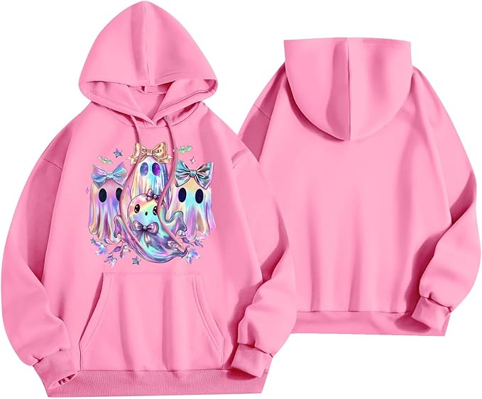 Halloween Hoodies for Women 2025 Fall Fashion Long Sleeve Cute Ghost Graphic Lightweight Hoodie with Pockets