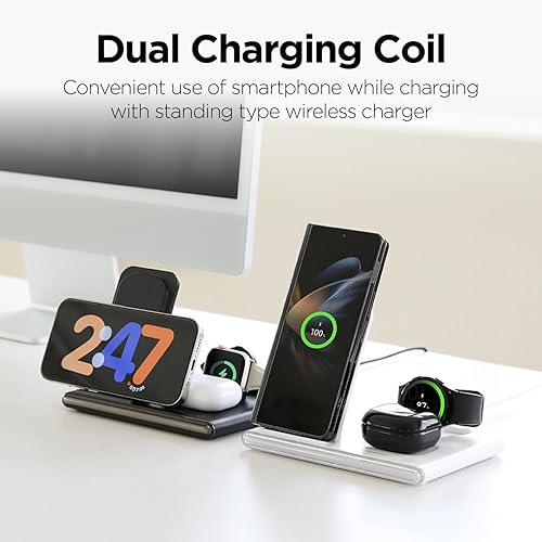 Miniatura 4 de mooas Flip Square - Cargador inalámbrico 3 en 1, carga rápida, luz nocturna de 2 colores, compatible con iPhone 131415, Galaxy S22, S23, S24, Apple