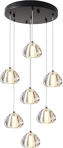 Moderno candelabro de cristal para vestíbulo con 7 luces, lámpara colgante de gota de lluvia, lámpara LED de burbujas para montaje empotrado,