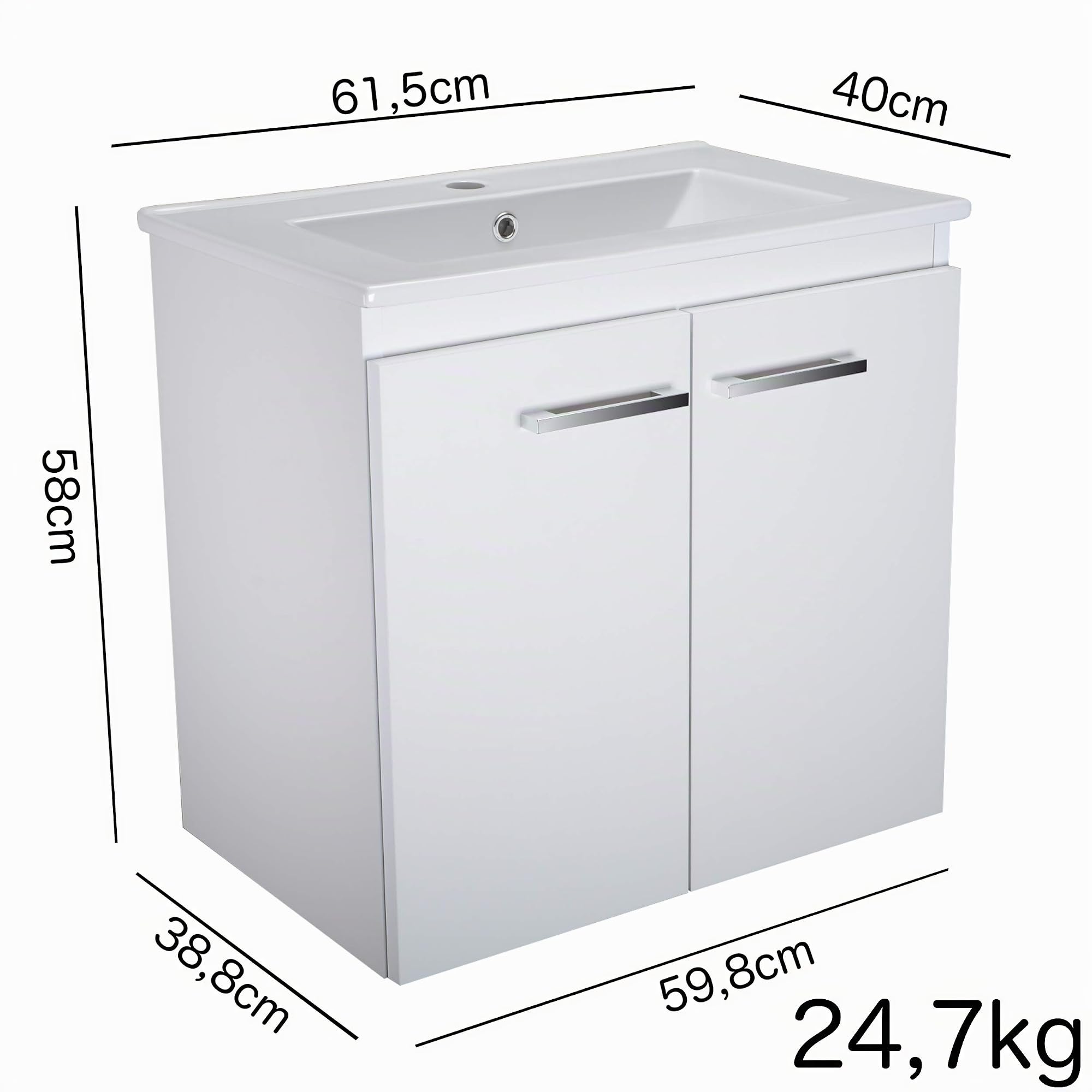 Lavabo avec meuble bas Bilbao - Largeur : 60 cm - Blanc