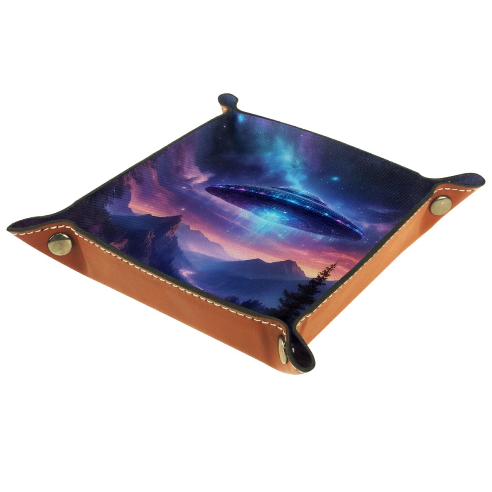 VAPOKF Cartoon UFO Portable Folding Dice Rolling Tray, Microfiber Leather Dice Holder for Dice Games Like RPG, DND and Other Table Games