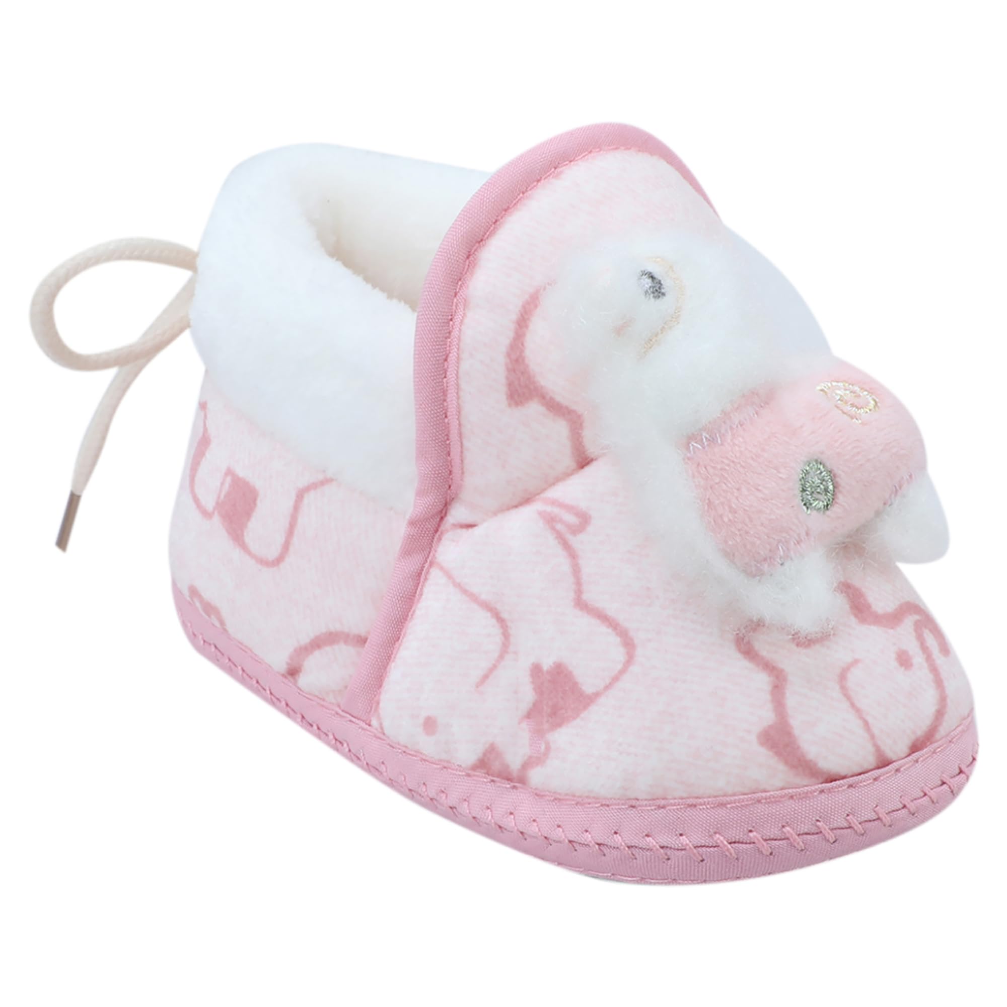 BabyMoo Ultra-Soft Anti-Skid Plush Booties - Snug & Stylish Walking Shoes for Baby Boys & Girls (3-9 Months) Perfect for Tiny Toes-3D Llama Elephant Prints-Pink