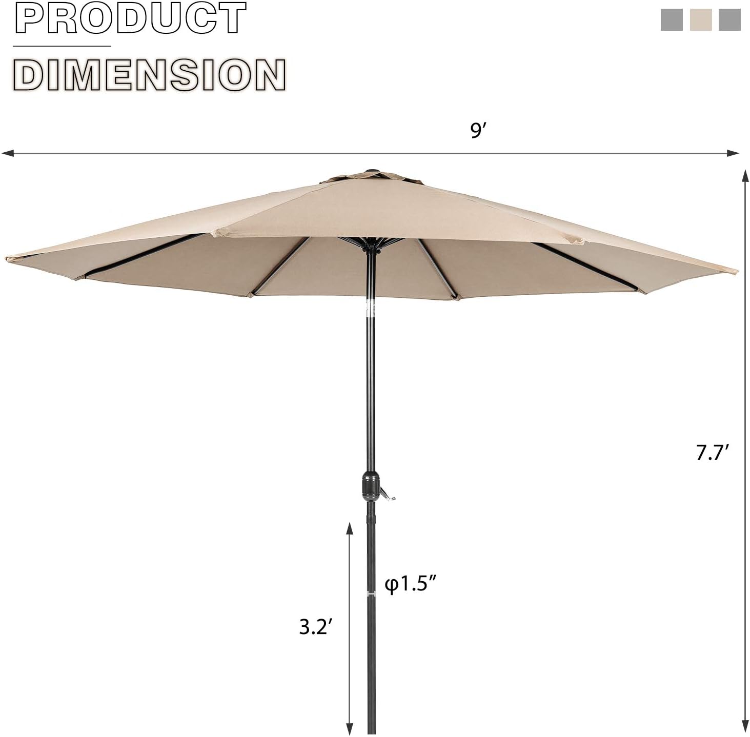 Outdoor Bar Set 3-Piece Rattan Wicker Patio Furniture, Glass Bar and Two Stools with Cushions and 9 FT Patio Umbrella for Patios, Backyards, Porches, Gardens or Poolside(Champagne)