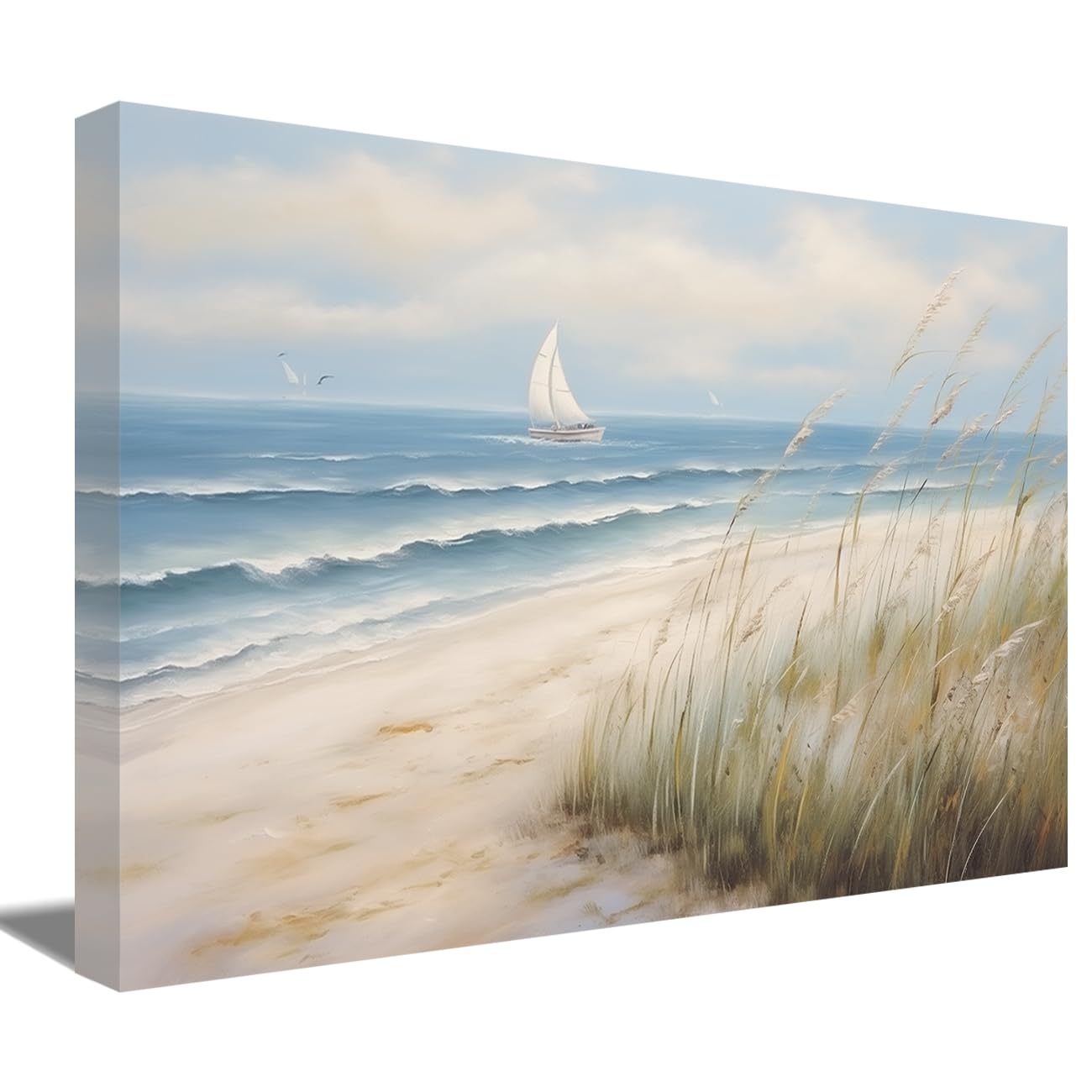 LMYSXAOZ Beach Canvas Wall Art Sea Grass Path Coastal Painting Prints Blue Sailboat Picture Ocean Theme for Home Decor Frame (Beach-B,28.00" x 42.00")