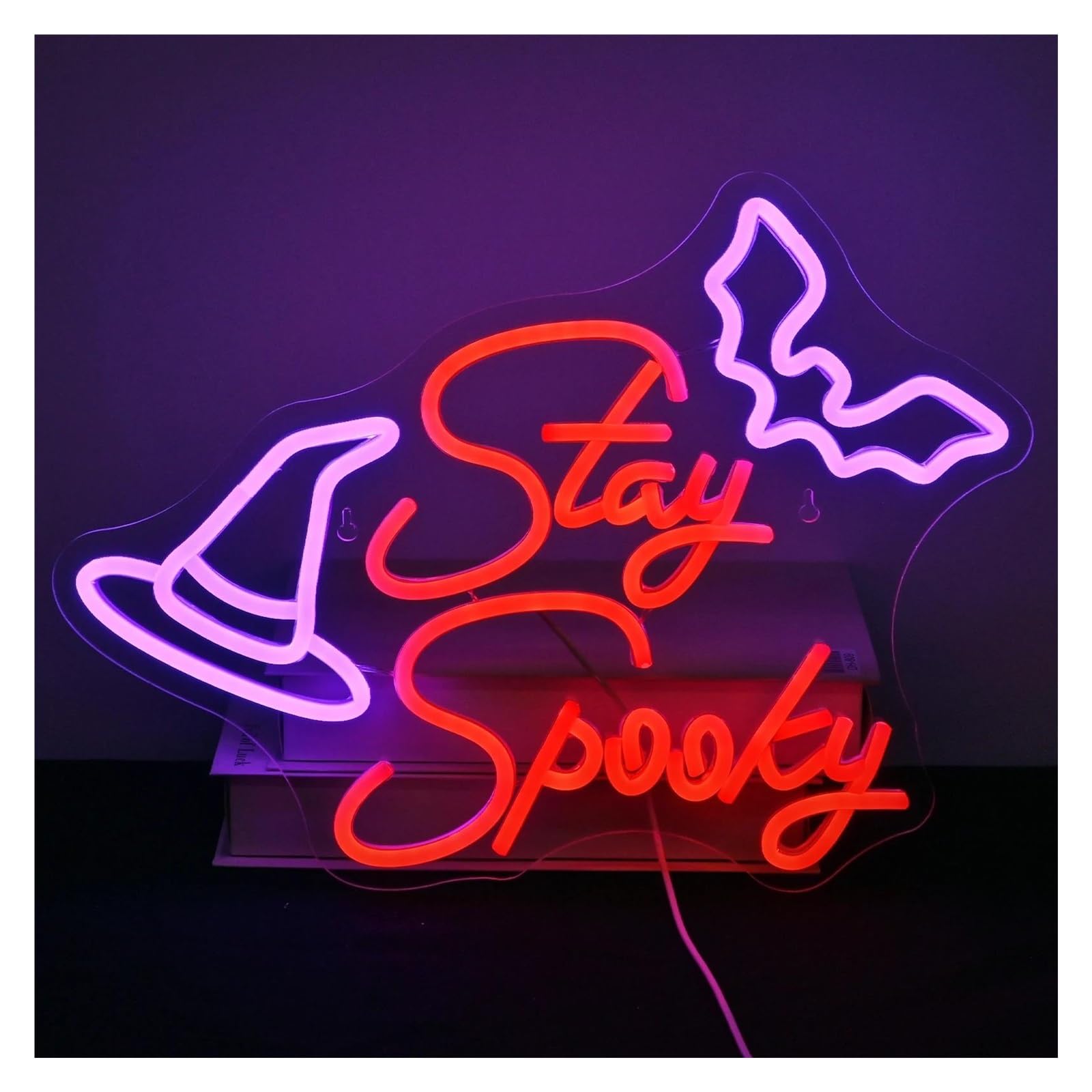 LEMST Signs Lamp Stay Spooky Neon Signs Dimmable Bedroom Decoration Light Cute Ghost for Bar Party Decor 31cmх42cm