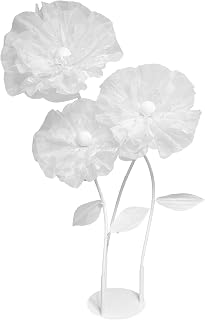 Rainbows & Lilies Giant Standing White Artificial Flowers for Decoration – 3 Large Organza Flowers with Stems & Stand for a Wedding, Party Backdrop, Stage Prop, Event, Store & Home Decor (3ft/4ft/5ft)