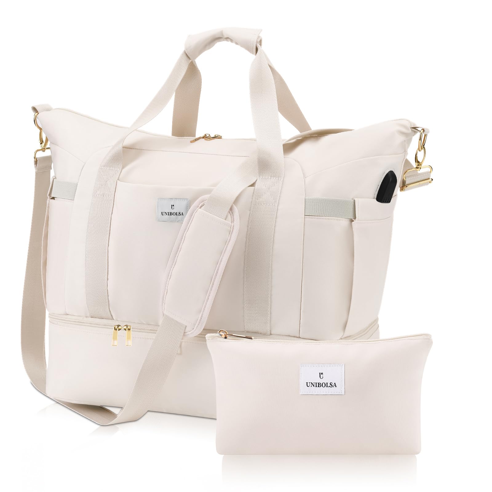 UNIBOLSA Weekender Bags for Women, Large Travel Duffel Bags with Shoe Compartment and USB Charging Port, Carry on Overnight Bag with Toiletry Bag for