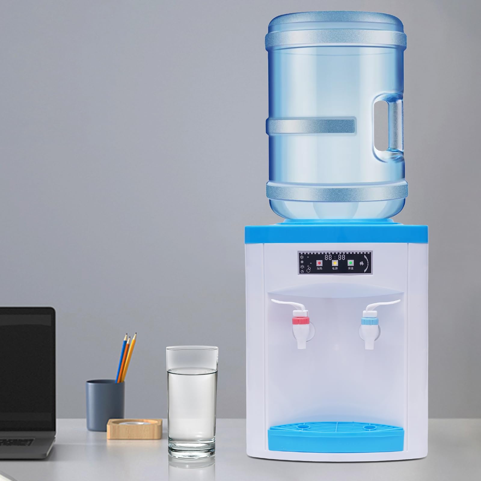 Top Loading Water Cooler Dispenser for 1.1-4.7 Gallon Bottle Hot and Cold Water Dispenser Countertop Mini Desktop Water Dispenser for Home Office Dormitory Use White and Blue Tabletop Water Dispenser