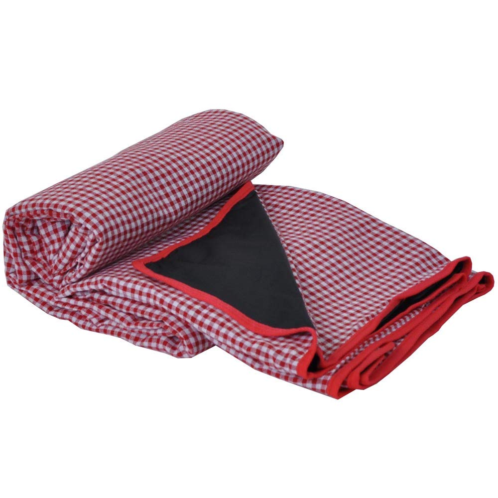 Les Jardins de la Comtesse - Grande Nappe de Picnic Vichy Rouge - Coton et Revers Etanche Polyester - 280 x 140 cm - 6/8 Personnes - Tapis/Couverture de Picnic livrée avec Porte-Nappe