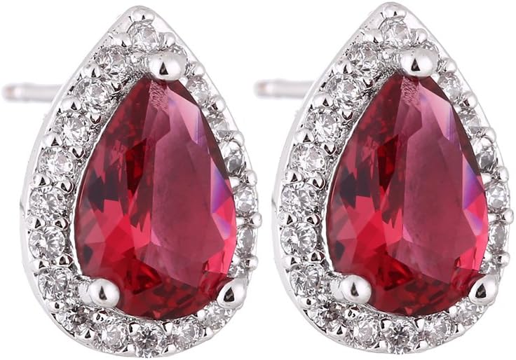 AMYJANE Bridal Jewelry Set for Women Sterling Silver Crystal Cubic Zirconia Halo Teardrop Necklace Earrings Set Pear Shape Rhinestone Simulated Diamond Emerald Green Drop Pendant CZ Costume Jewelry Gift for Wedding Party Prom Bride Bridesmaids Mom Wife Her