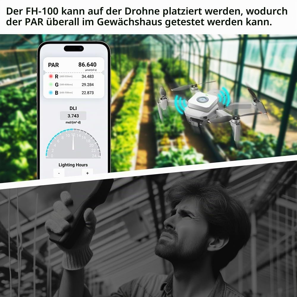 PAR-Messgerät bis zu 6000 umol/(㎡s) DLI-Rechner PPFD-Aufzeichnung weiß