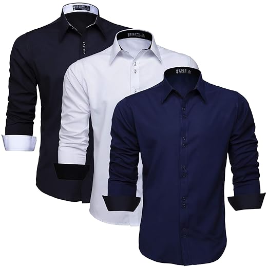 Kit 3 Camisa Masculina Slim Social Manga Longa Fácil de Passar 3K357