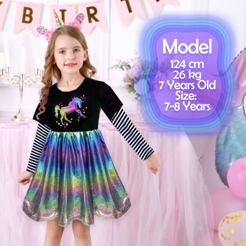 VIKITA Girls Dresses Black Winter Clothes Sparkling Long Sleeve Outfits for Little Kids 2-12 Years Birthday Gifts2