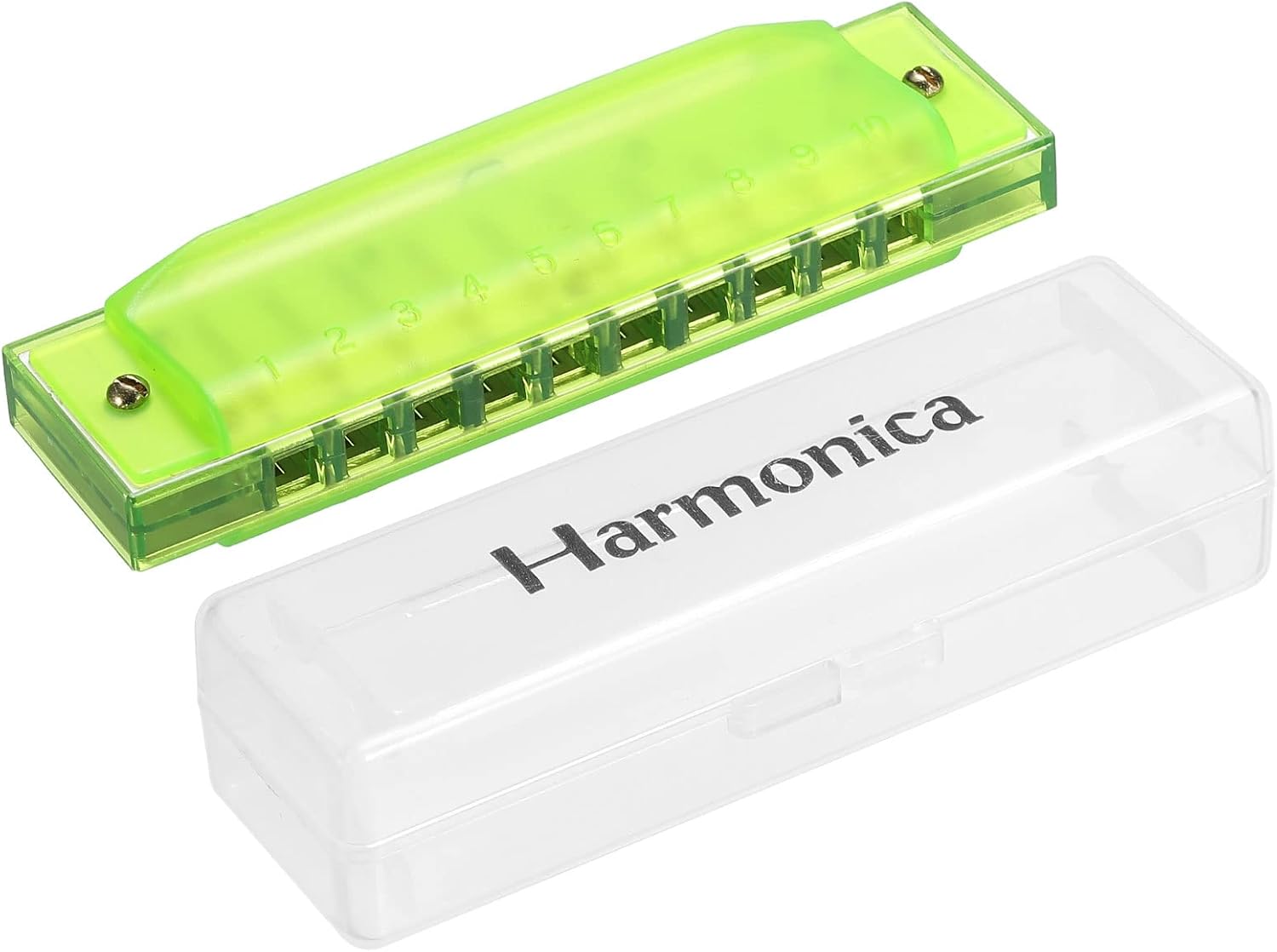 PATIKIL Clearly Colorful Translucent Harmonica 10 Holes Green ABS Harp Mouth with PVC Box for Educational Musical Instruments Beginners Adults Professionals
