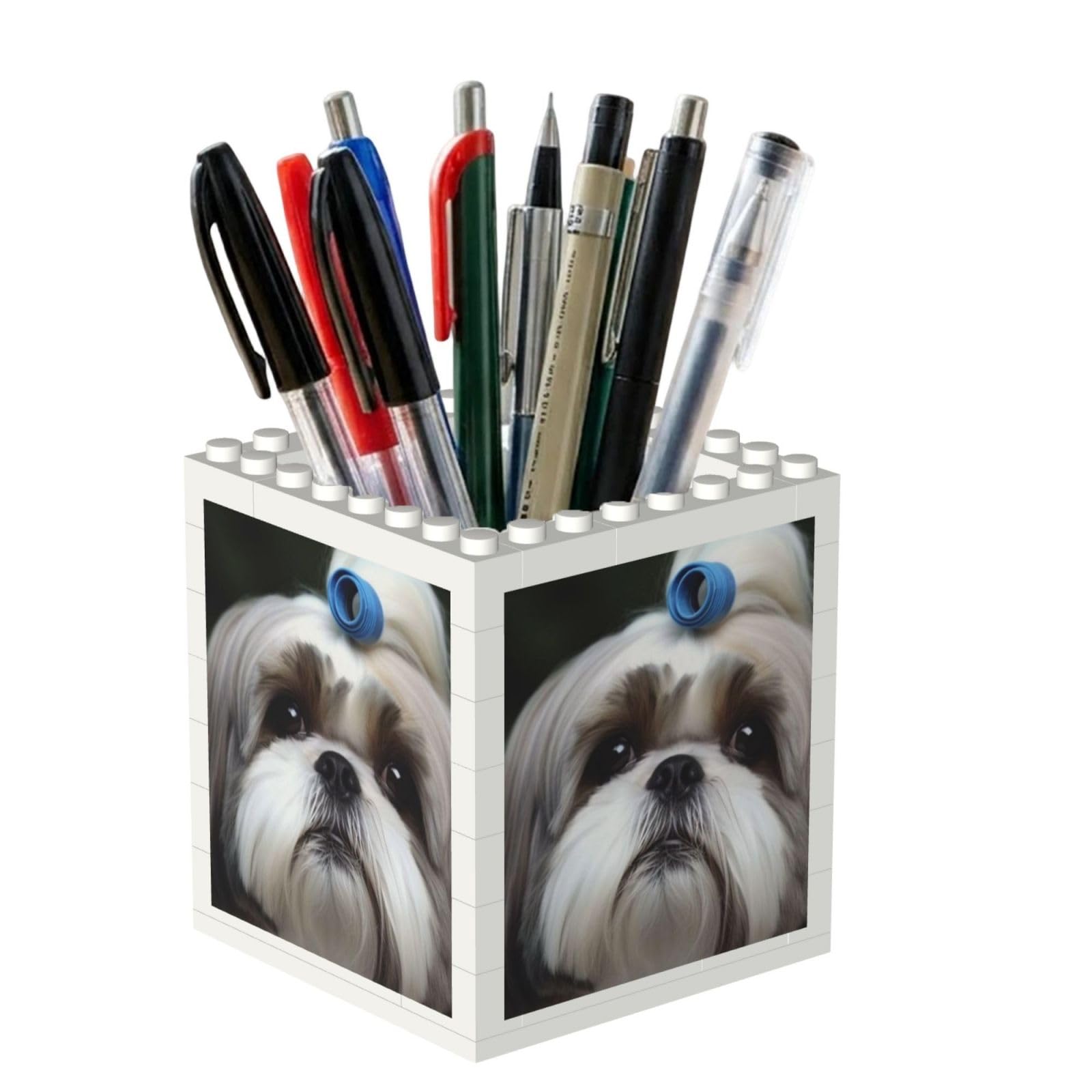 Poadnly Shih Tzu Dog, Pen Pot Pencil Holder for Office Home School, Compact Desk Organiser for Office Stationery