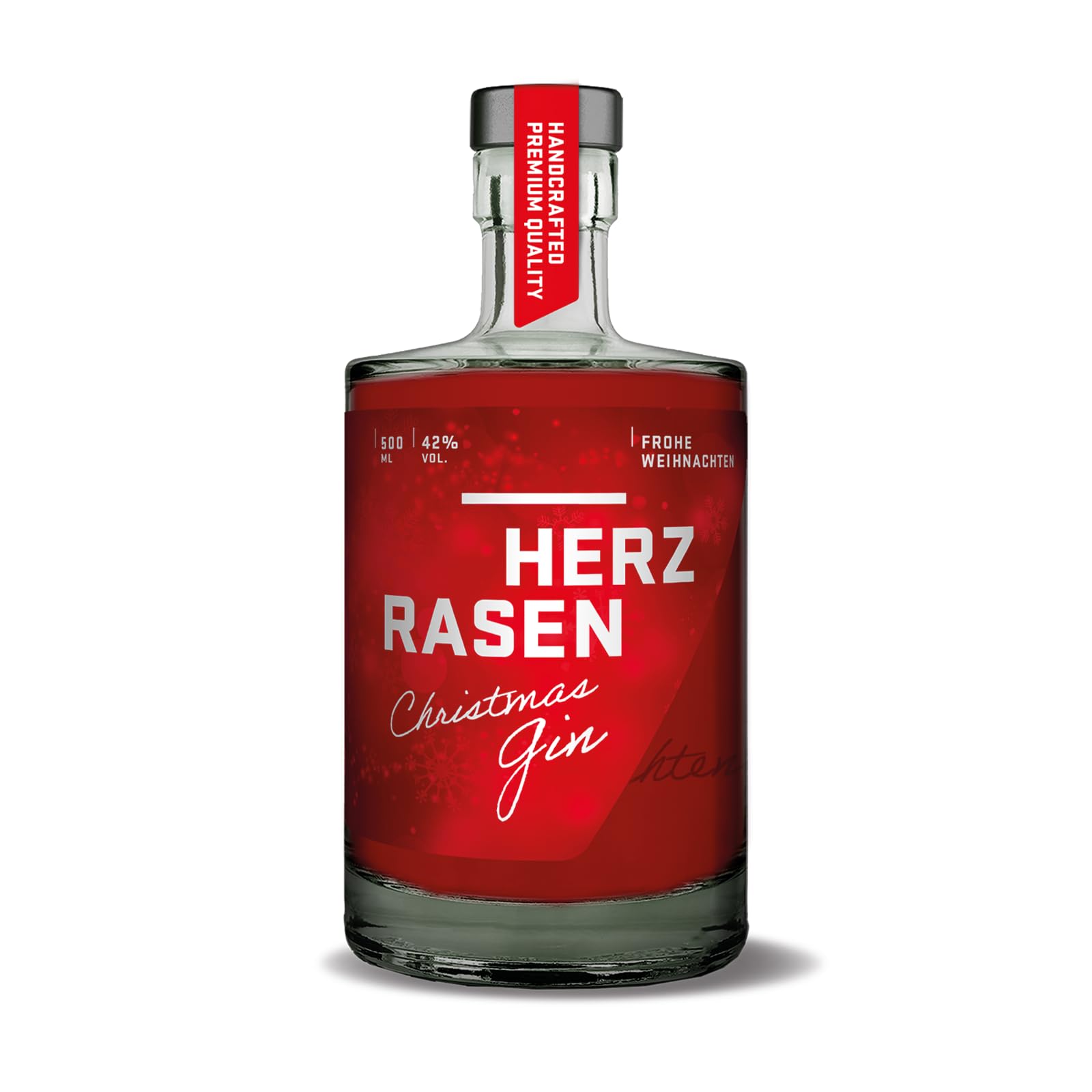 HERZRASEN Christmas Gin 0,5l – 42 % Vol. Premium Dry Weihnachten Edition – Zitronig-frisch mit 11 Botanicals – Natürlich rot gefärbt mit Bio-Erdbeeren – Vegan -Gin Geschenkset zu Weihnachten