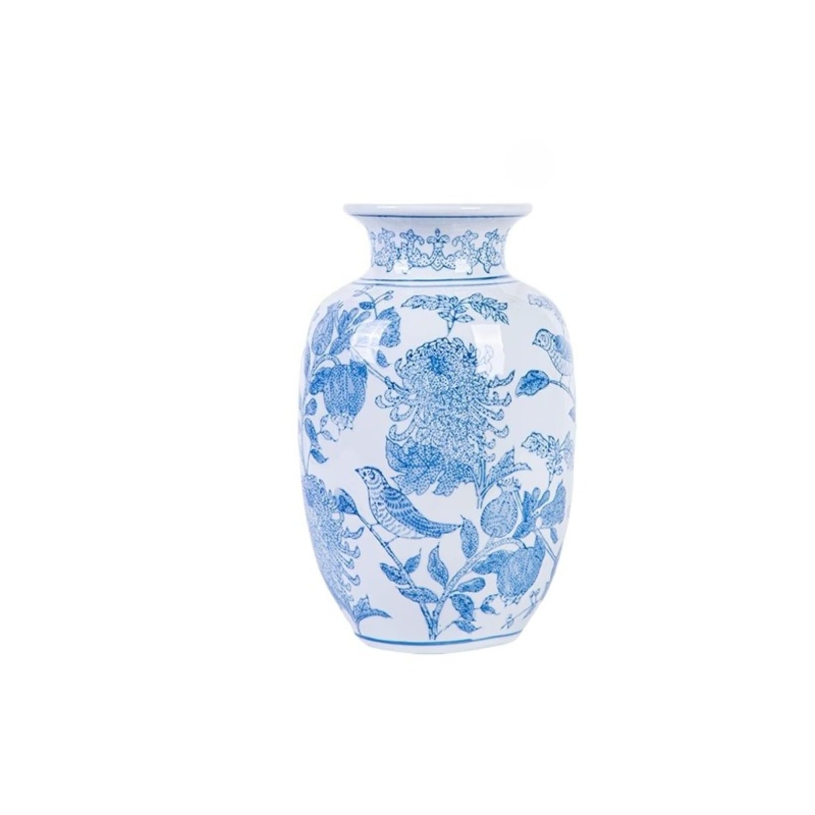 Japanese Ceramic Shogun Jar Flower Vase Blue Porcelain Modern Tabletop Decor