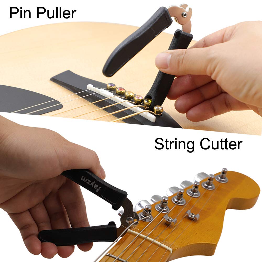 Rayzm Nawijak strun gitarowych/Ekstraktor kołków mostka, Obcinacz strun gitarowych/Ściągacz kołków, 6 szt. celuloidowych kostek gitarowych plektrów, Gumowe blokady paska gitarowego, Nieprzylepny