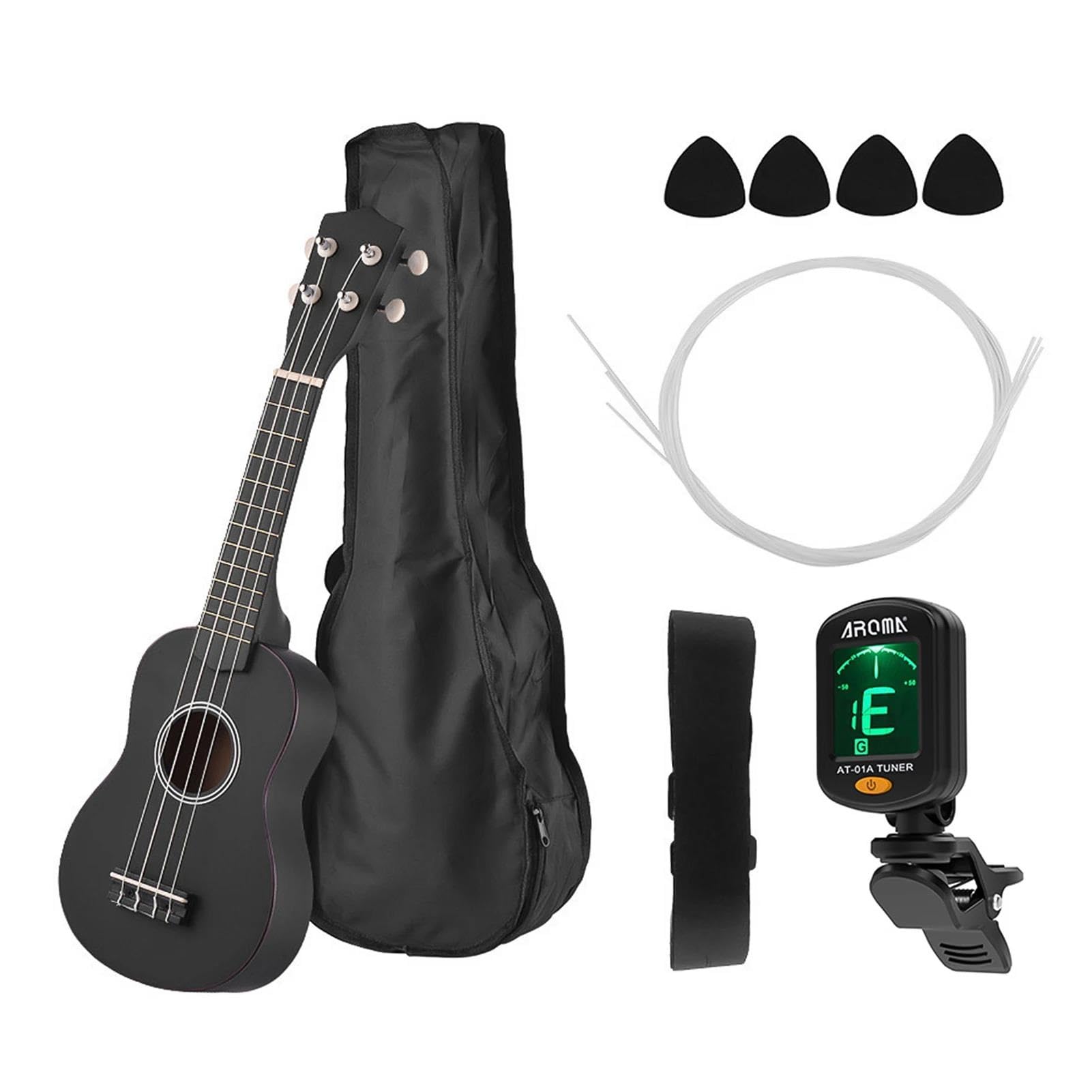 ukulele Kit Ukulele Acustico Colorato Da 21 Pollici In Tiglio Con Borsa Per Il Trasporto Tracolla Per Ukulele Accordatore A 4 Corde(Color:Type1 Bk)
