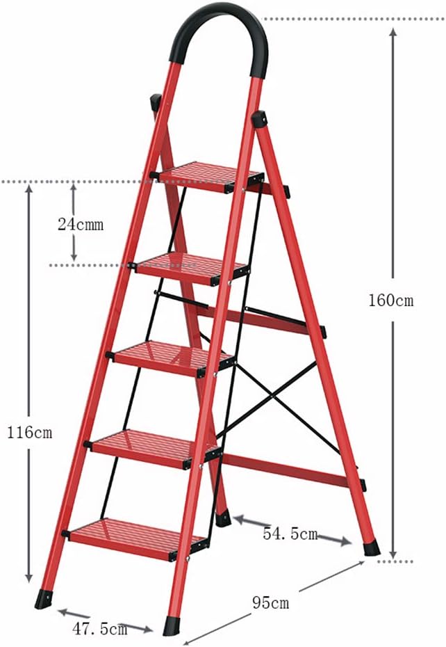 Step Stool Kitchen Ladder, Folding Outdoor Ladder Portable Multi-Function Ladder Four Step Ladder Metal Ladder Household Ladder/54.5 X 95 X 160Cm