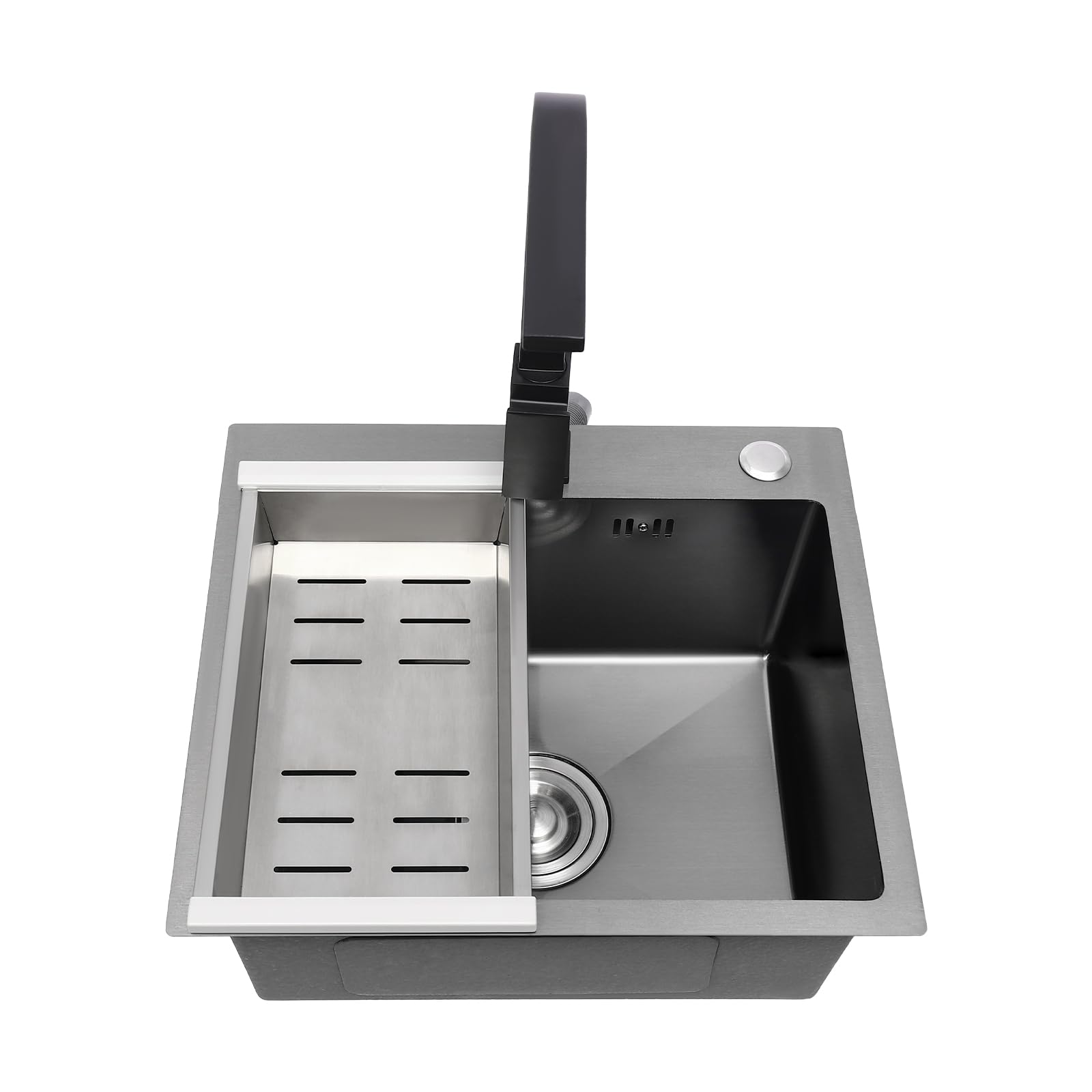 Lavello da incasso in acciaio inox, 40 x 45 cm, lavello da cucina con rubinetto, set di scarico + dispenser di sapone, lavello da cucina, 1 bacino per un uso facile da usare