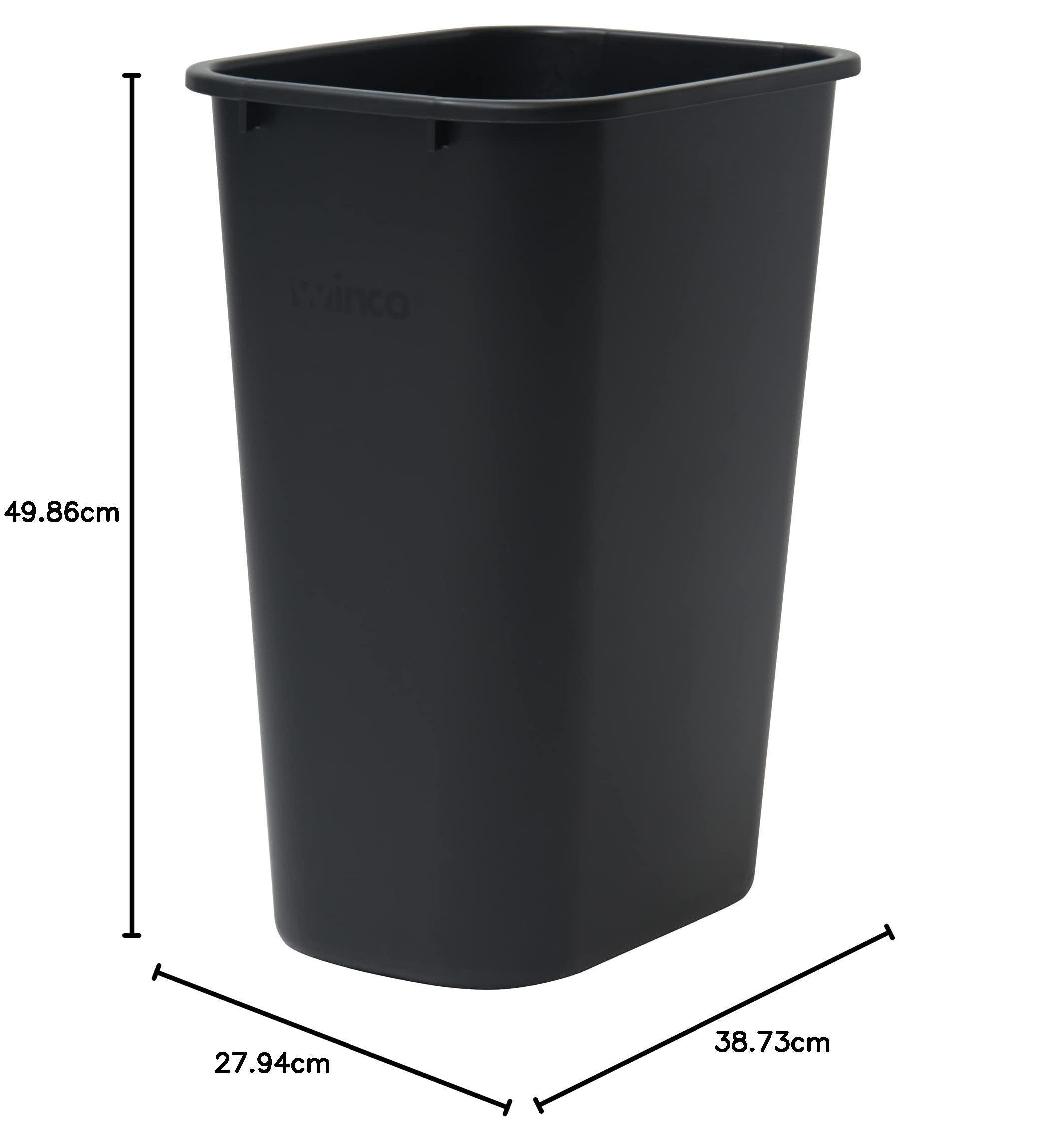 Heavy-duty 10-gallon black waste basket with reinforced edges