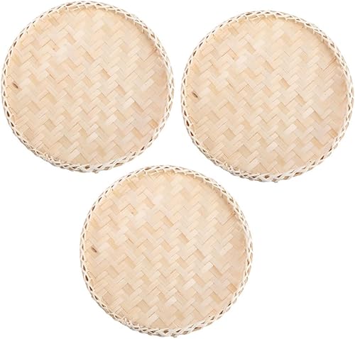 Bandeja de café de bambú para mesa de frutas, platos de queso tejido, cesta de servir pan, cesta redonda de verduras, bandeja de servir de fruta,