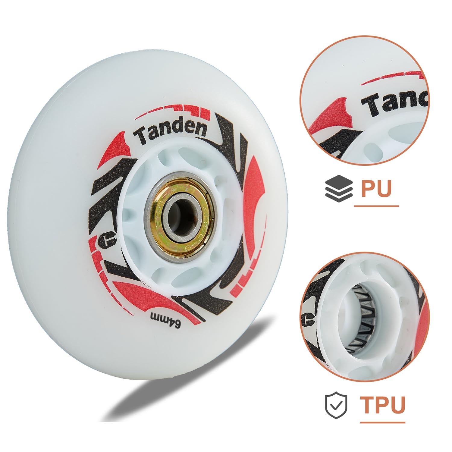 Lot de 8 roues de rechange pour patins à roues alignées de 64 mm avec roulements ABEC-9 lumineux