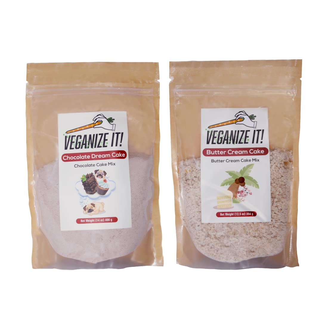 VEGANIZE IT! Combo Vegan Butter Cream (12.5 oz) and Chocolate Cake Mix (14 oz) | Classic Flavor | Moist & Fluffy | No Preservatives or Artificial Flavors| Easy to Bake | Zip Lock Pack