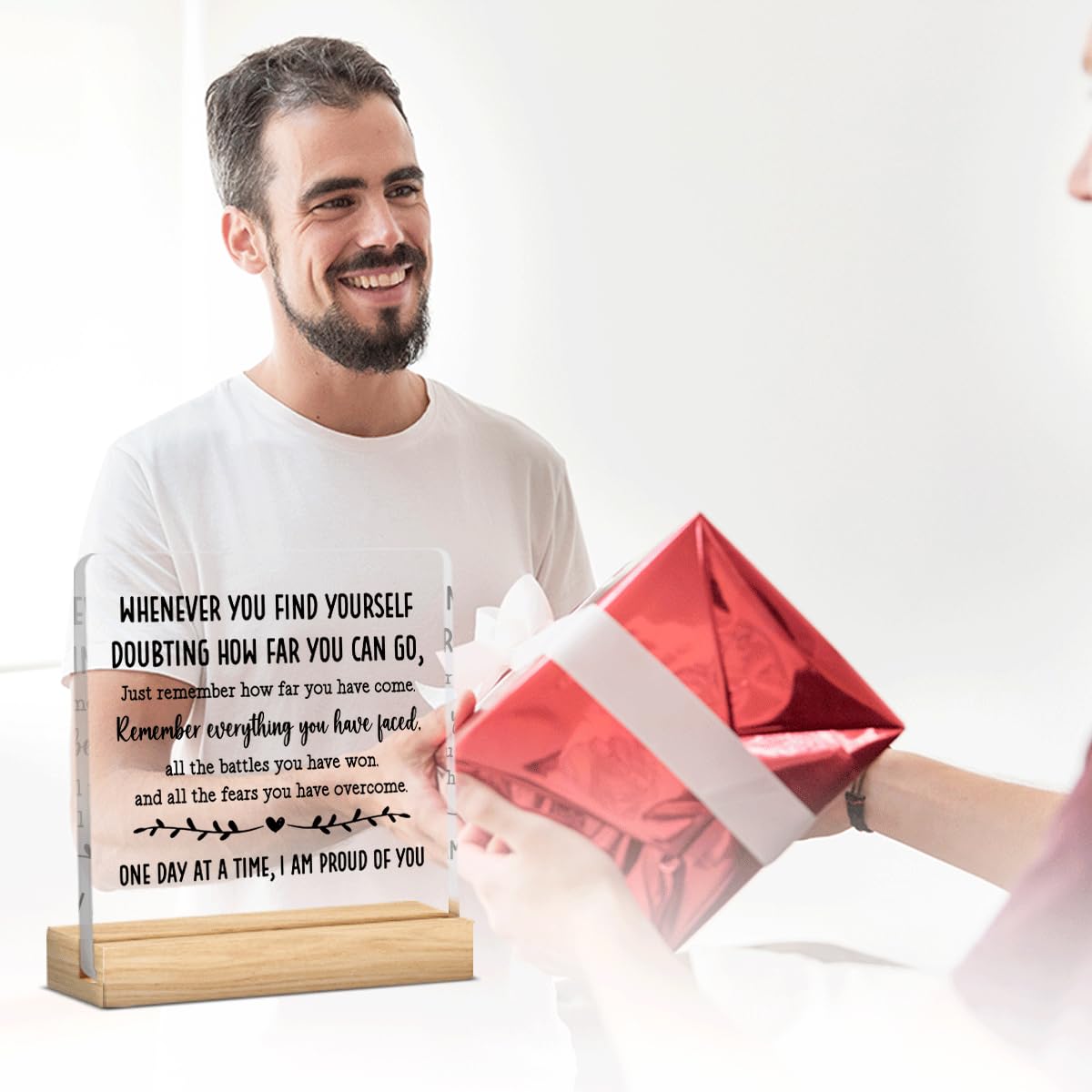 Sobriety Gifts for Men Women Sober Gifts Proud of You Gifts Addiction Recovery Gifts Alcoholics Anonymous Gifts Motivational Acrylic Desk Decor Sign with Wood Stand 4 X 4 Inch