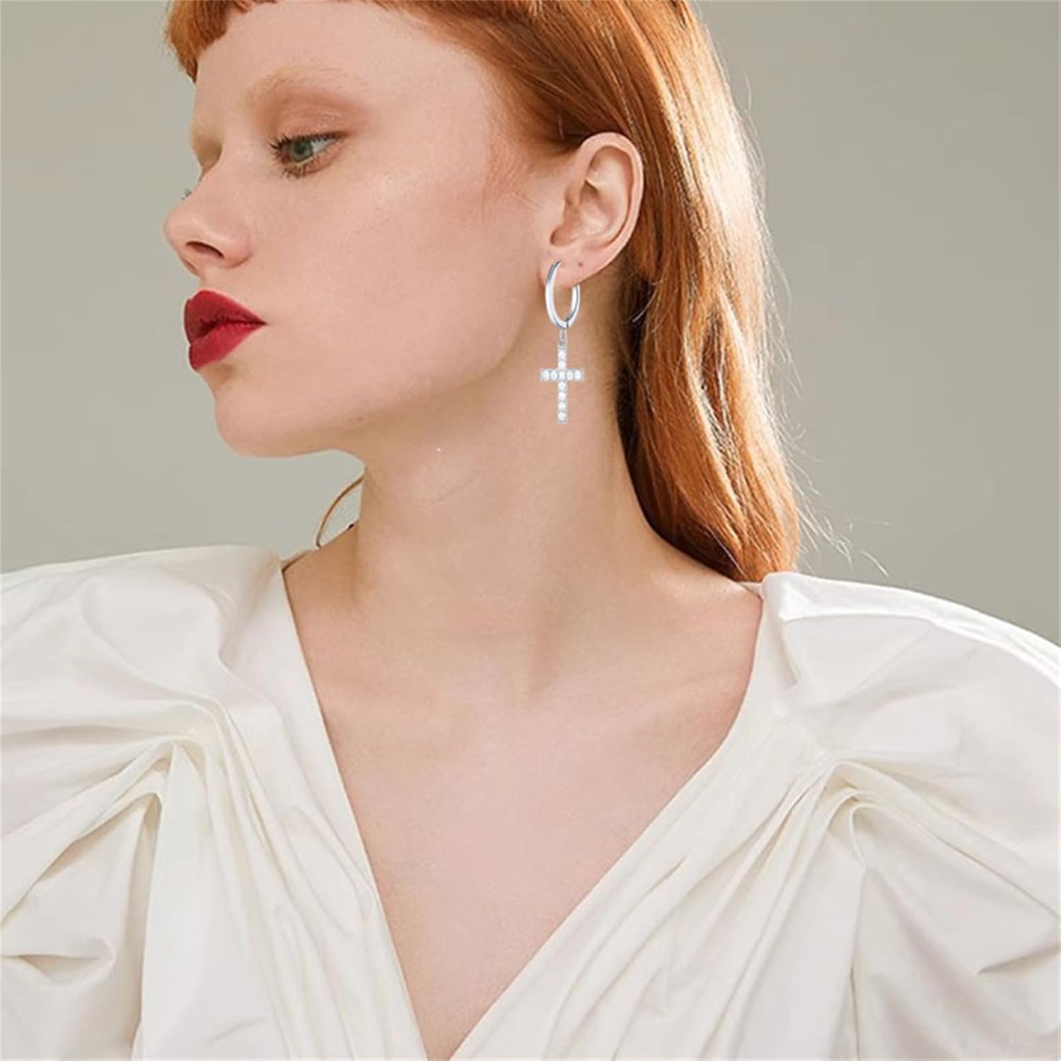 2 Pairs Cross Drop Dangle Earrings Sets for Women Hoops Dangling Diamond Cross Earrings Dainty Punk Faith Jewelry Gifts for Prayer - Image 4