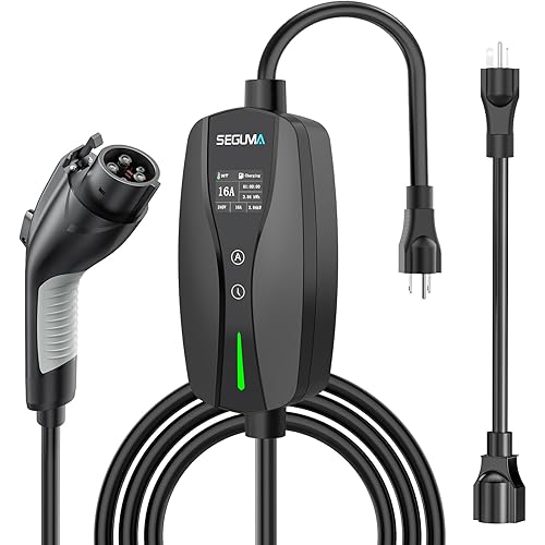 Level 1/2 EV Charger, 16Amp Adjustable Current Electric Car Charger NEMA 5-15 Plug/NEMA 6-20 Adapter, Timing Delay & LED Display 25FT Cable Portable EV Charging Station for J1772 BEVs/PHEVs 110V-240V