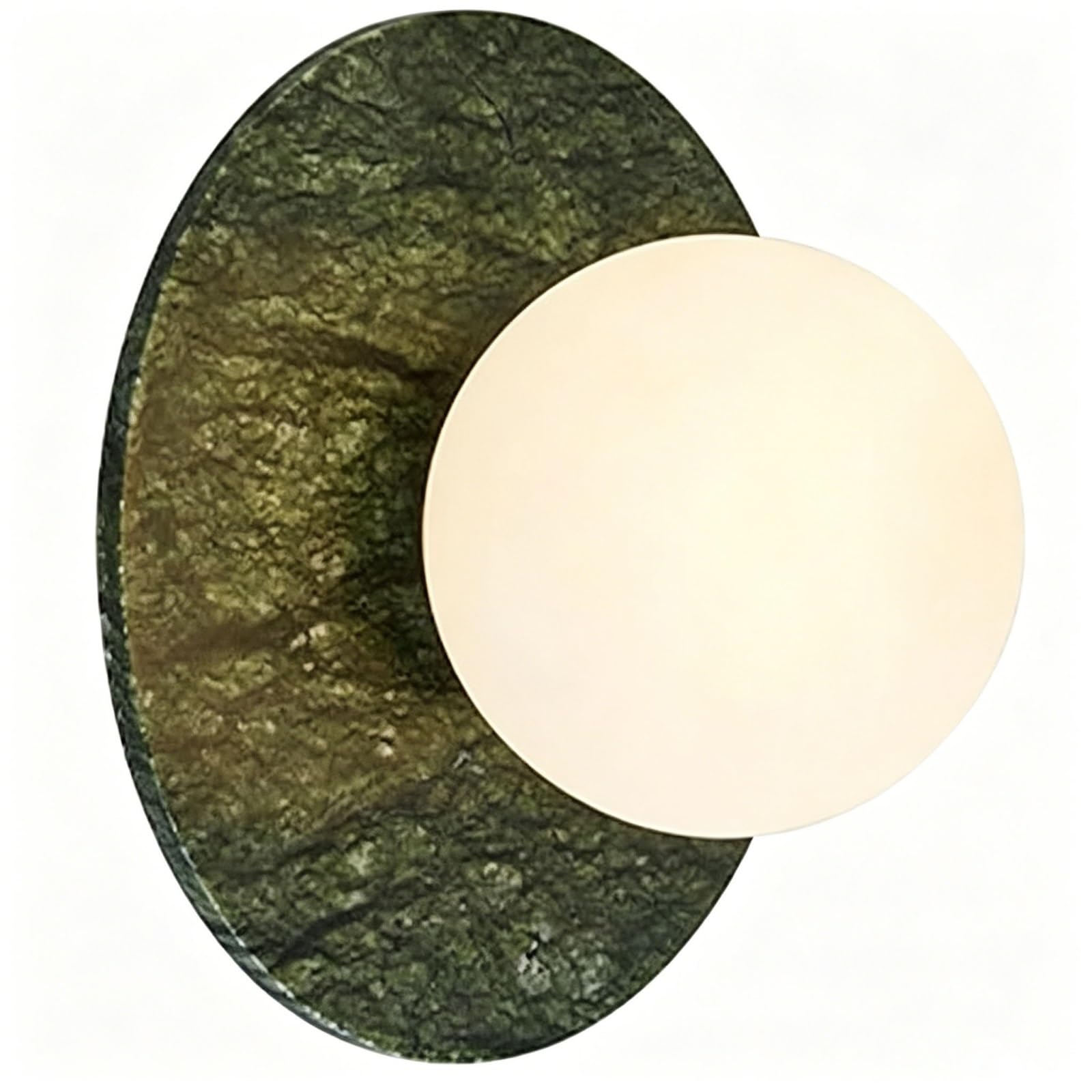 LUOYAOB Modern Green Marble Wall Sconce Circular Stone Wall Lamp Milky Glass Globe Fixture Bedroom Living Room Hallway Entryway Accent Interior Wall Lighting Decor