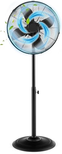 Miniatura 8 de Tangkula Ventilador de pedestal de metal de 16 pulgadas, ventilador de pie de metal industrial con altura ajustable, 3 velocidades, oscilación de