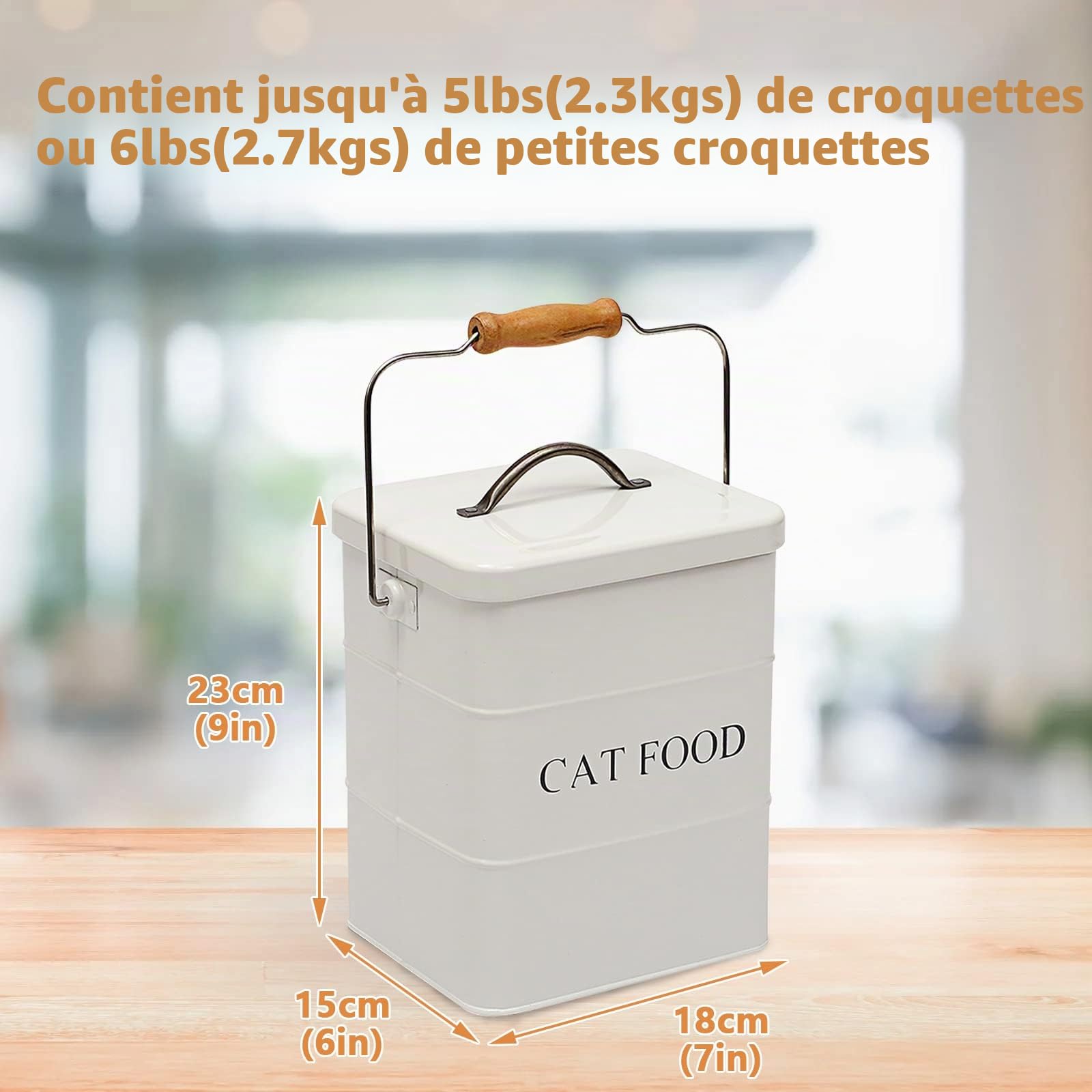Geyecete Boîtes pour Nourriture et friandises Animaux -Conteneur Croquette Chat -Couvercles en hermétiques -Acier Carbone revêtu - 6Lnourriture Boîtes de Rangement-Blanc