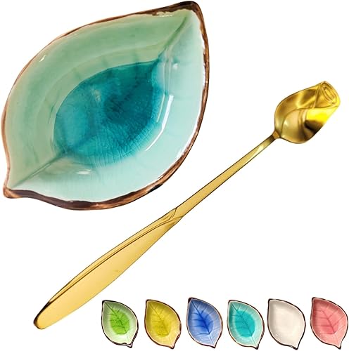 Cuchara de café y descanso para barra de café, grietas de hielo, soporte para cucharas pequeñas de hojas para estación de café, cuchara de té con