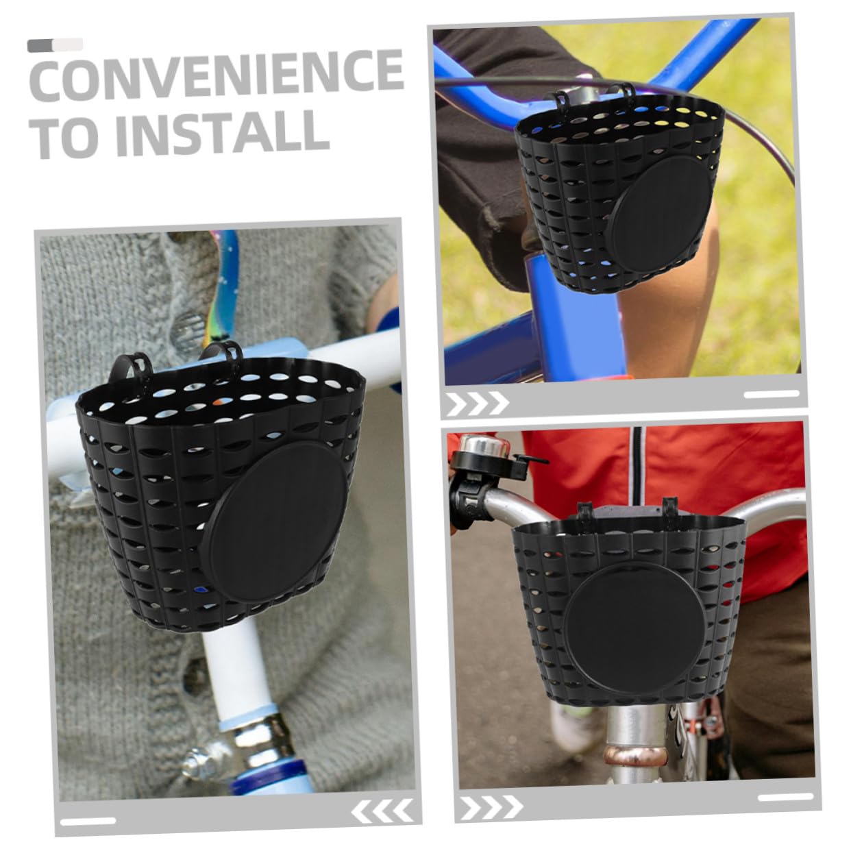 Cesta de Bicicleta para Niños de Plástico Negra Desmontable con Correa Ajustable para Accesorios de Bicicleta Cómoda y Segura