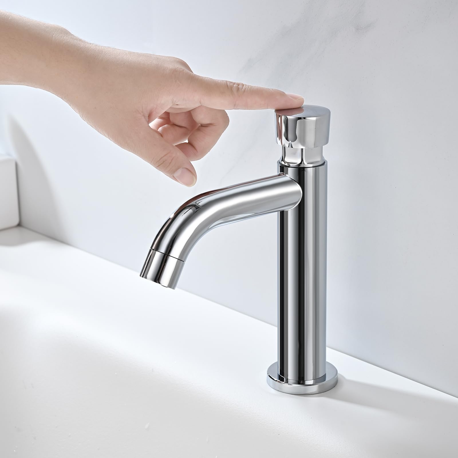 Grifo Temporizado Lavabo Agua Fría, Pulsador, BuntHaus Cierre Automático | Acero inoxidable 304 cromado, grifo lavabo con cierre automático temporizado, ideal para WC y baños públicos