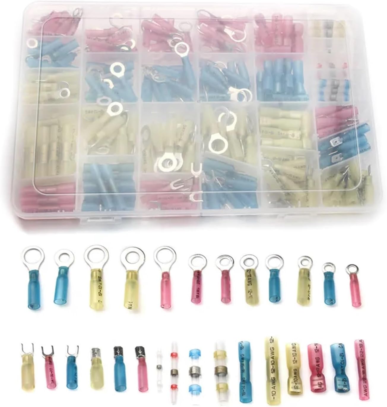 260Pcs Assorted Insulated Fork U-Type Set Electrical Crimp Terminal Spade Ring Butt Splice Connectors Wire Solder Seal Connector