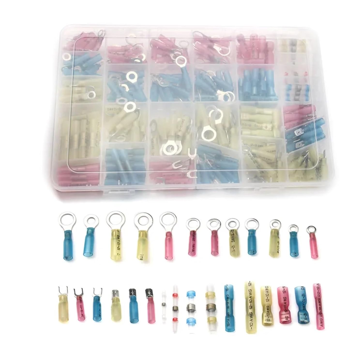260Pcs Assorted Insulated Fork U-Type Set Electrical Crimp Terminal Spade Ring Butt Splice Connectors Wire Solder Seal Connector VUQLDHAYZ