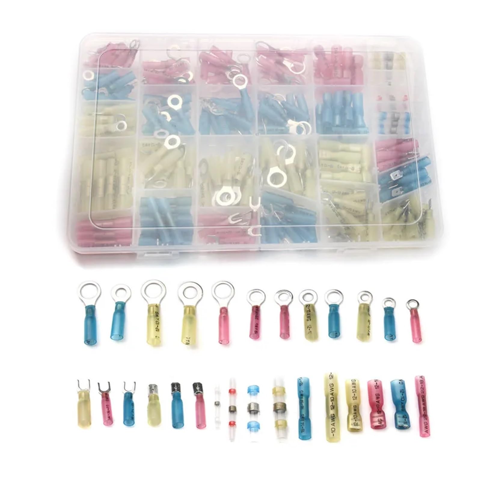260Pcs Assorted Insulated Fork U-Type Set Electrical Crimp Terminal Spade Ring Butt Splice Connectors Wire Solder Seal Connector
