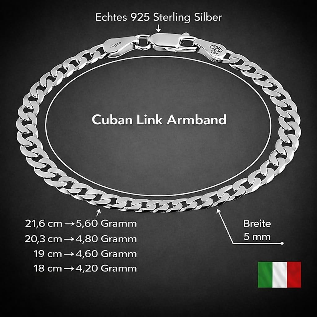 QUADRI Silber Armband Herren - Armbänder für Herren - Panzerkette Armband