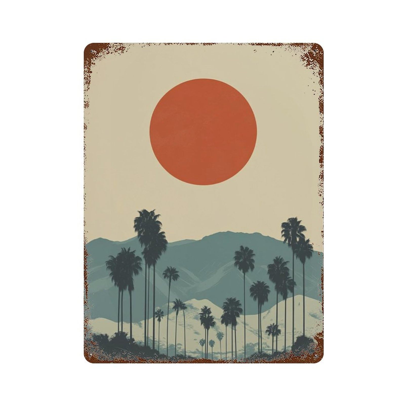 xiaoxiaoshen Retro Palm Tree Road Sunset Landscape Desert Drive Wall Decor Art Metal Tin Poster Modern Home Decor Art Home Bar Shop Decorations Vintage Sign 40x30cm