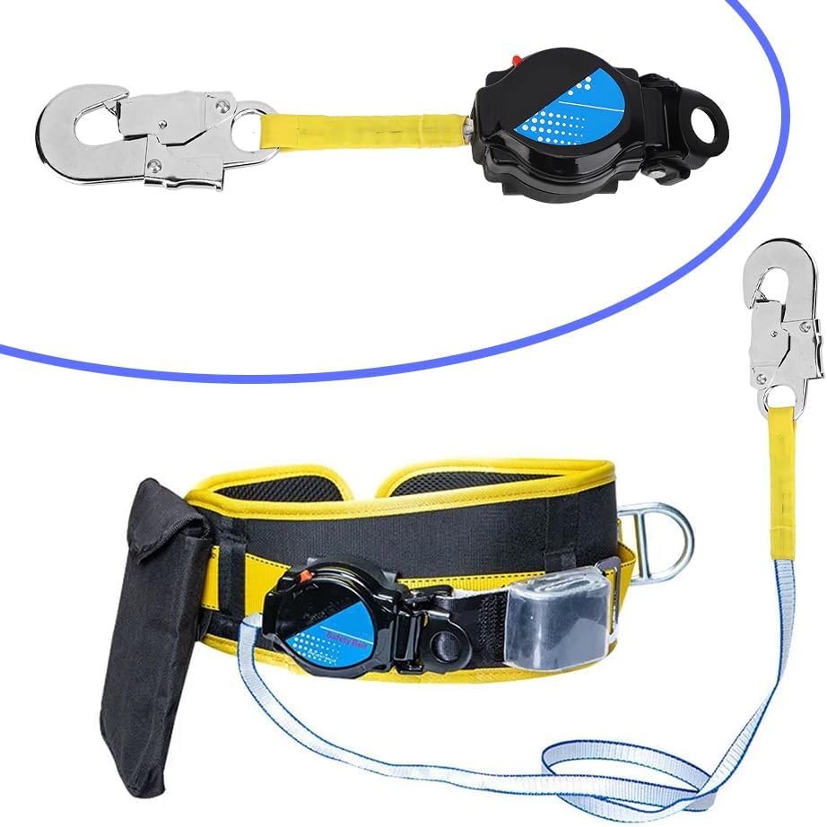 Self Retracting Lifeline, 1.6M Telescopic Fall Protection Roofing Safety Heavy Duty Snap Hook Harness Anti Quick Action Braking System Restraint Device Retractable Lanyard Outdoor Work Equipment