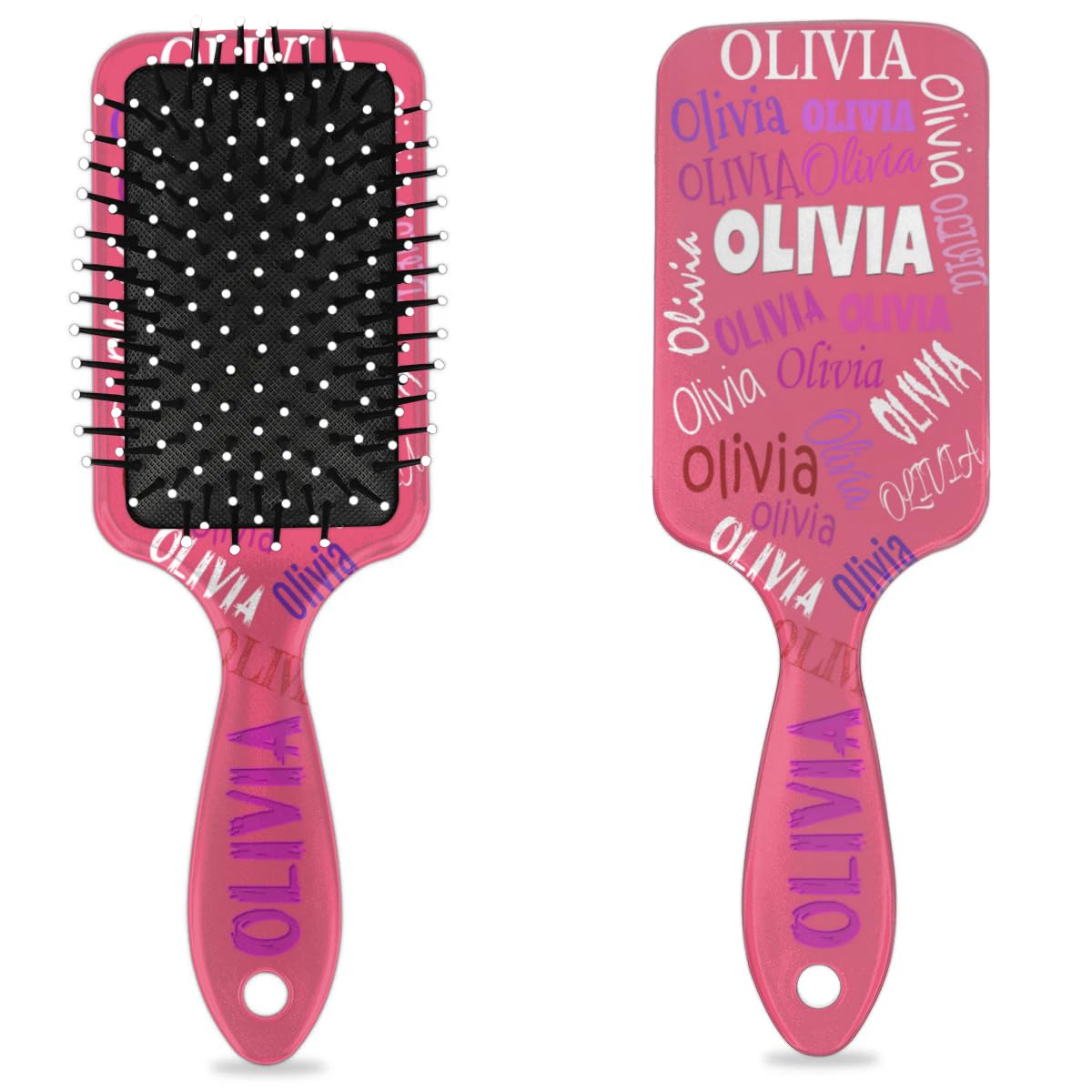 Personalized Name Hair Brush Girls, Massage Scalp, Suit For All Hair Types Wet/Dry Hair Pale Violet Red Pink Background