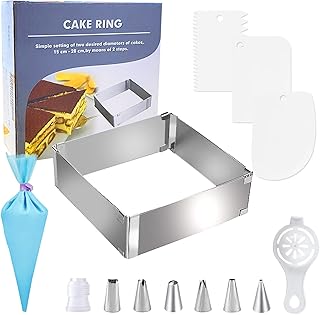 Sunshine smile Cercle à Patisserie,Réglable Gâteau Moules Anneau,Cadre Pâtisserie en Acier Inoxydable,Anneau à gâteau rectangulaire réglable,Cercle à Tarte,3D en Acier Inoxydable Outil de Cuisson
