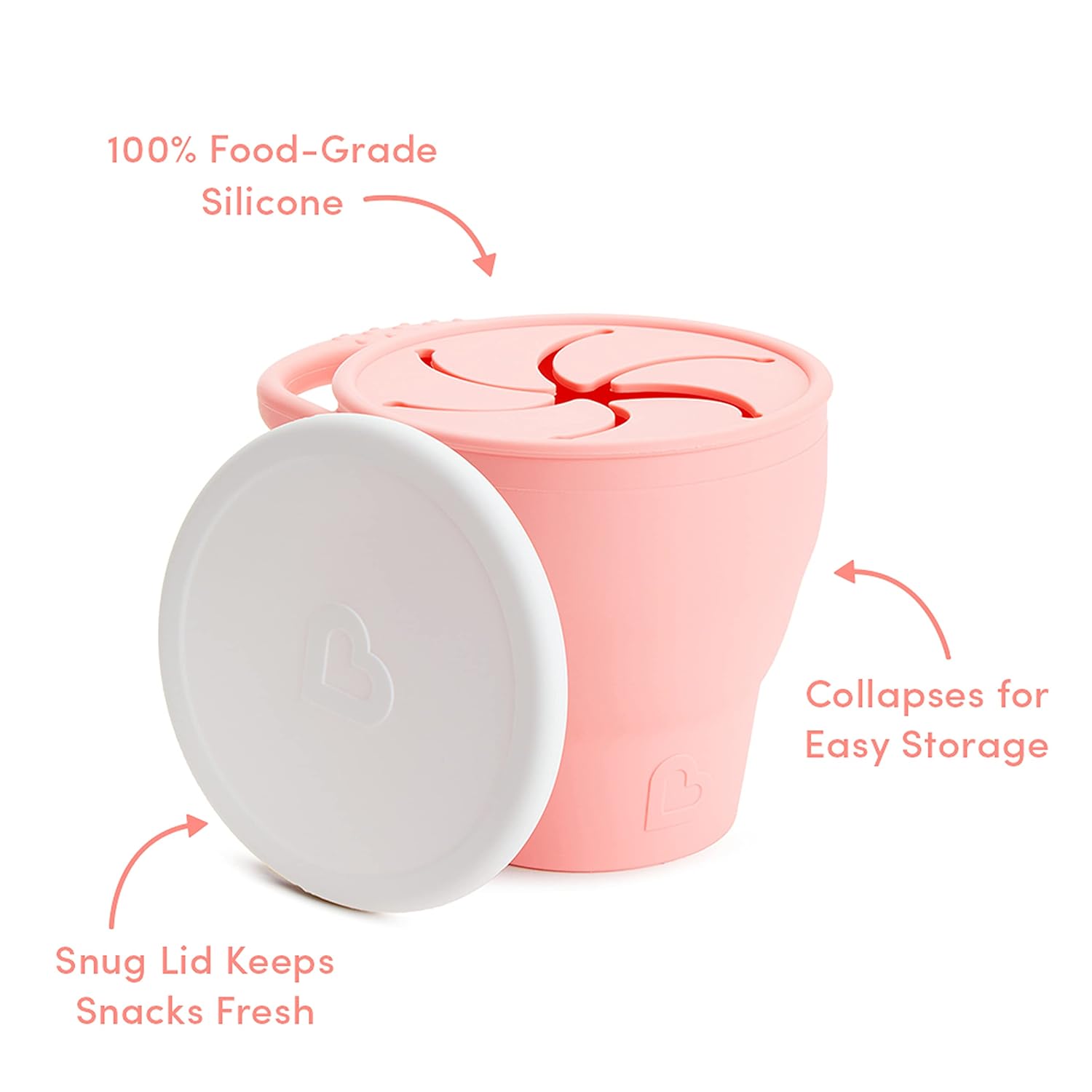 Munchkin C’est Silicone! Collapsible Snack Catcher with Lid, Coral - Toddler Food Cup : Baby